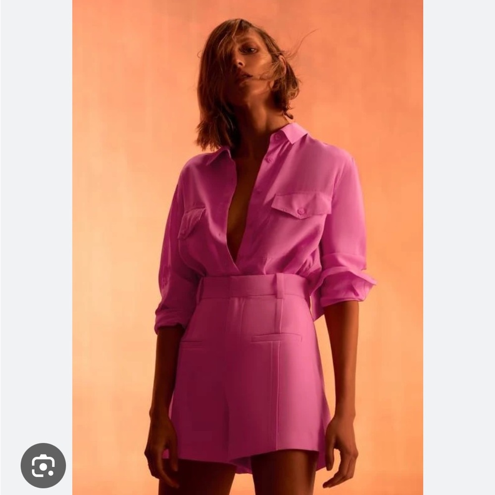 ZARA Pink Button-Up Shirt and High-Waisted Shorts
